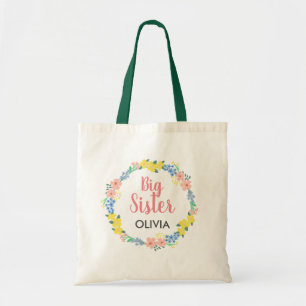 Tote Bag Big Sister Floral Wreath