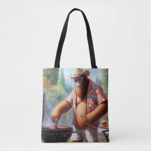 Tote Bag Bigfoot Grilling Burgers