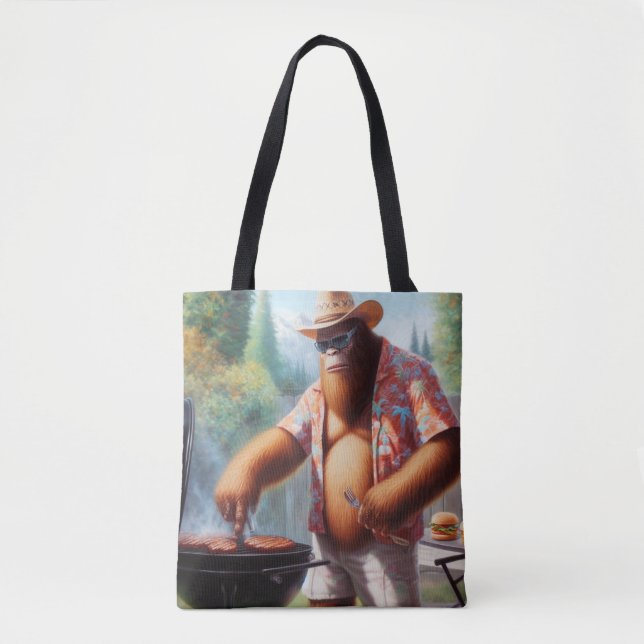 Tote Bag Bigfoot Grilling Burgers (Devant)