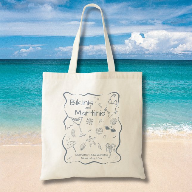 Tote Bag Bikinis Dessinés à la Main et Martinis pour une Ba (Créateur téléchargé)