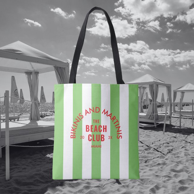 Tote Bag Bikinis Et Martinis Le Beach Club Rayure Verte (Créateur téléchargé)