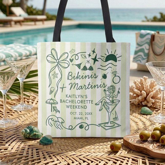 Tote Bag Bikinis & Martinis Soirée de Bachelorette sur la P (Créateur téléchargé)