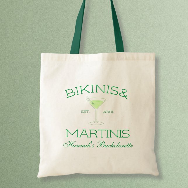 Tote Bag Bikinis & Martinis Soirée de jeune fille à la plag (Bikinis & Martinis Green Beach Bachelorette Party Tote Bag)