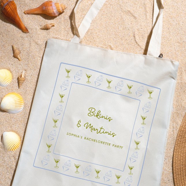 Tote Bag Bikinis & Martinis Soirée entre filles Blue Olive (Celebrate with a chic, fun Bikinis & Martinis tote! Perfect for your bachelorette party essentials.)