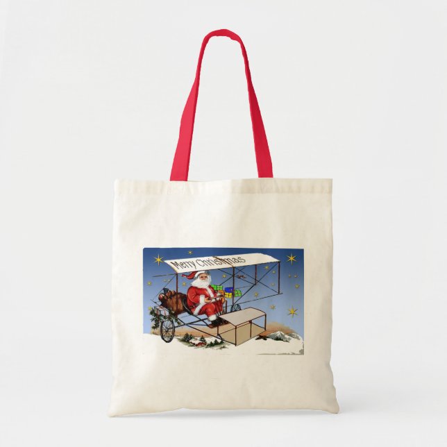 Tote Bag Biplan vintage frais le père noël (Devant)