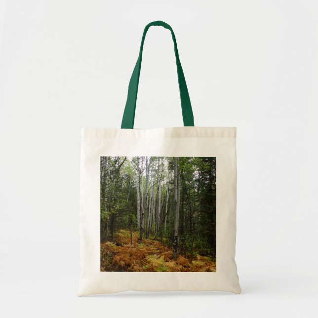 Tote Bag Birch Trees blancs et fougères d'automne à Rocky M (Devant)
