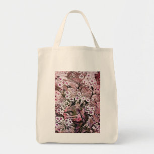 Tote Bag BIRD NEST, blanc violet rose rose noir