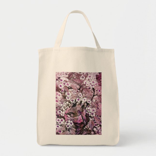 Tote Bag BIRD NEST, violet blanc rose (Devant)
