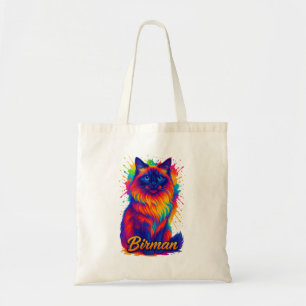 Tote Bag Birman Cat Pop Art - Vibrant Neon Rainbow Illustra
