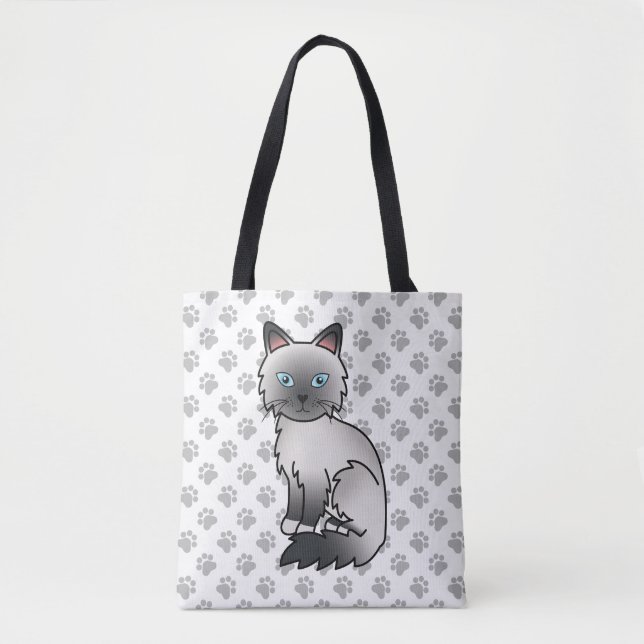 Tote Bag Birman / Ragdoll Point Bleu Chat & Pattes Mignon (Devant)