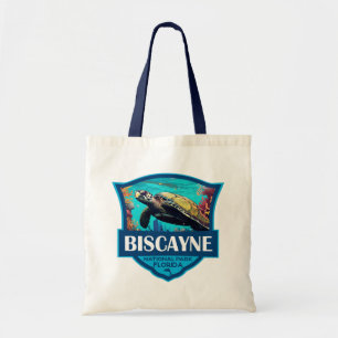 Tote Bag Biscayne National Park Turtle Illustration Retro