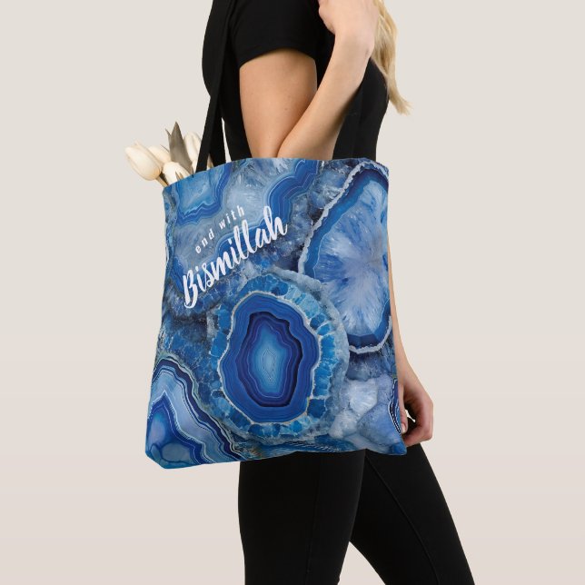 Tote Bag Bismillah Alhamdullilah Agate Bleue (De près)