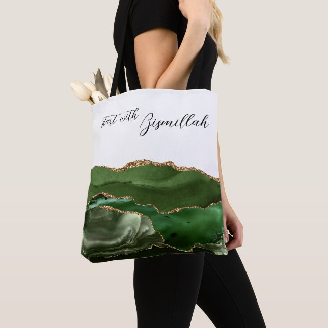 Tote Bag Bismillah Alhamdullilah Agate Verte (De près)