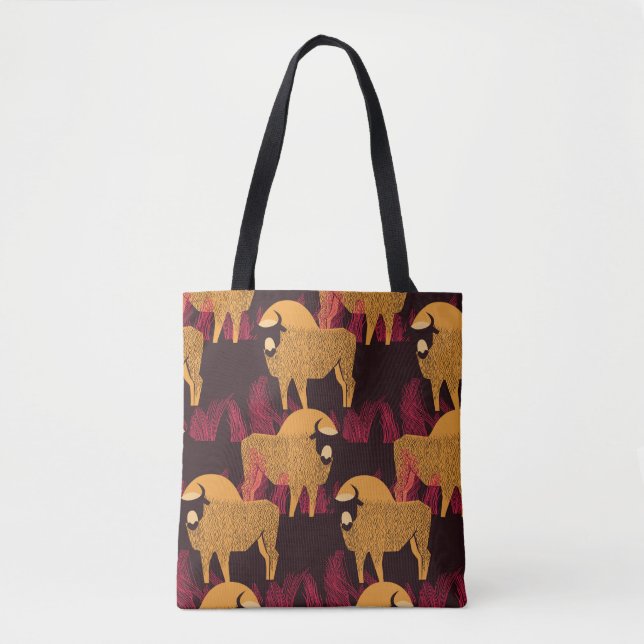 Tote Bag Bison Haute herbe : Motif de terrain. (Devant)