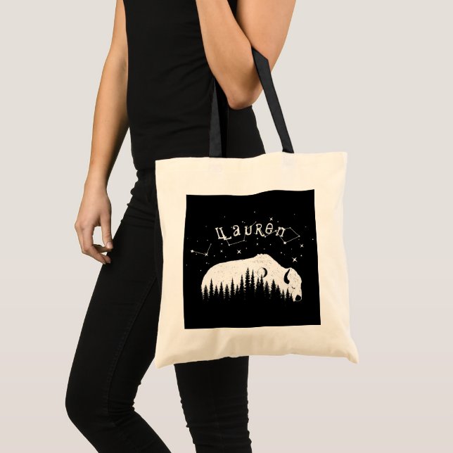 Tote Bag Bison Moon Wood Stars Galaxy Grey Trekking Travel (Devant (produit))