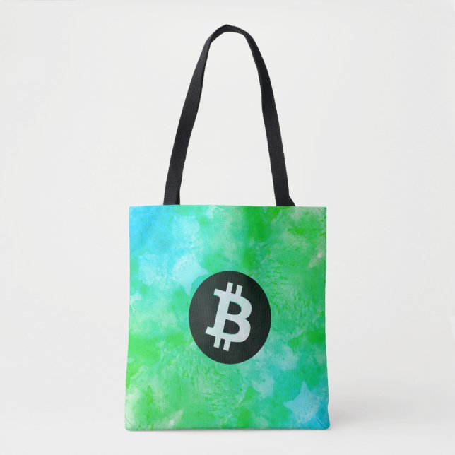 Tote Bag Bitcoin Aquarelle (Style $ - Green Day) (Devant)
