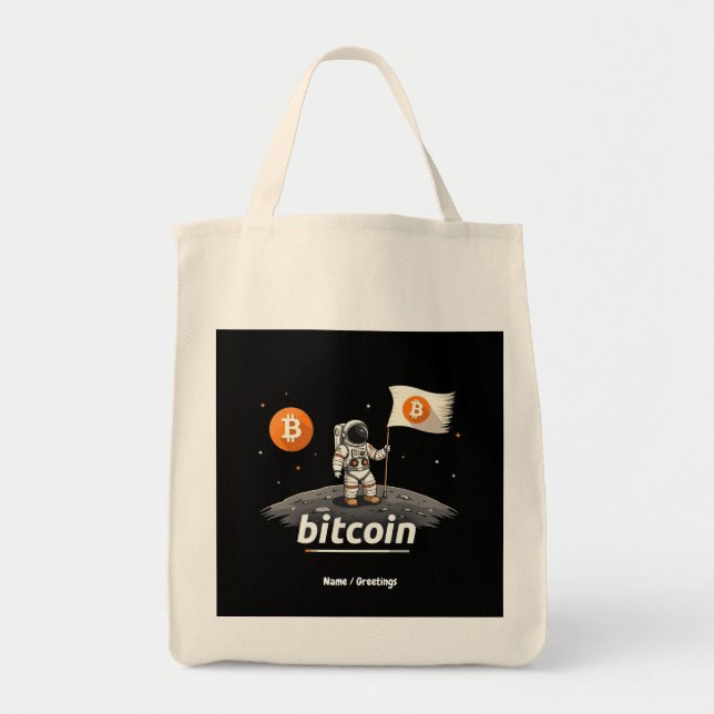 Tote Bag Bitcoin Crypto Moon Astronaut Design BTC (Devant)