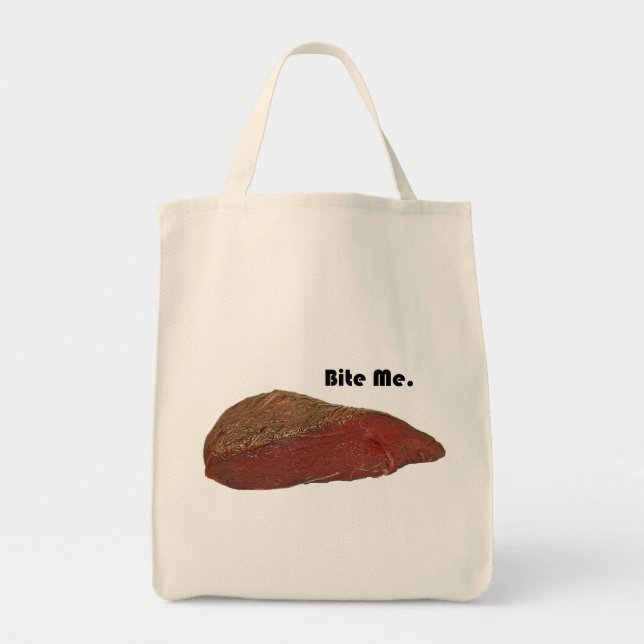 Tote Bag Bite Me Funny Steak Beef Pun Joke (Devant)