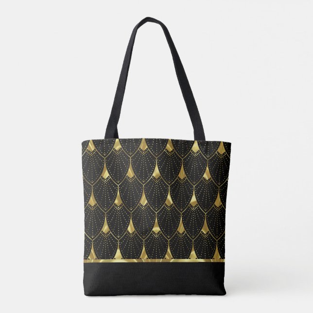Tote Bag Black and gold Art Deco Pattern (Dos)