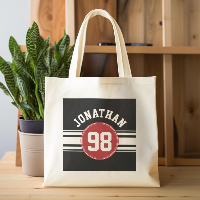 Tote Bag Black and Red Sports Jersey Nom personnalisé Numér (Custom Tote Bag)