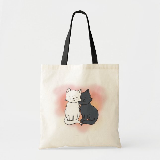 Tote Bag Black and White Kitty Love (Devant)