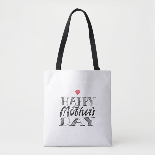 Tote Bag Black and White Mother's Day Lettering & Heart (Devant)