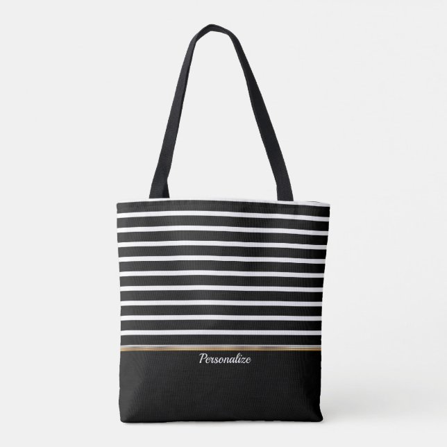 Tote Bag Black and White Striped - Customize (Dos)