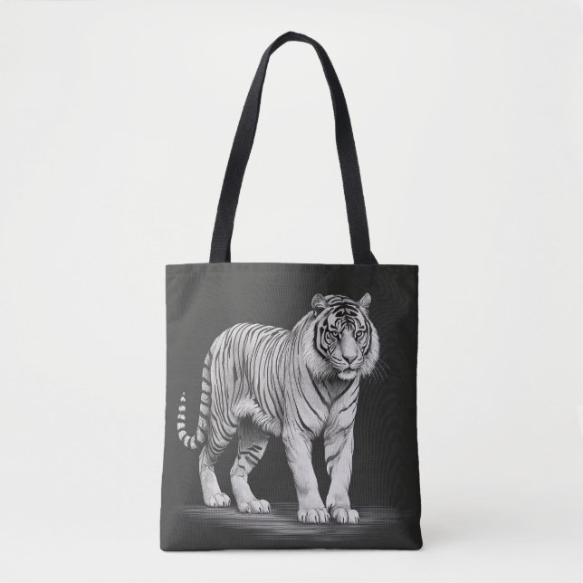 Tote Bag Black and white tiger drawing (Devant)