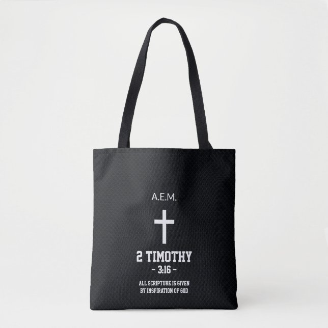 Tote Bag Black Blue Scales Motif Bible Verse Christian (Devant)