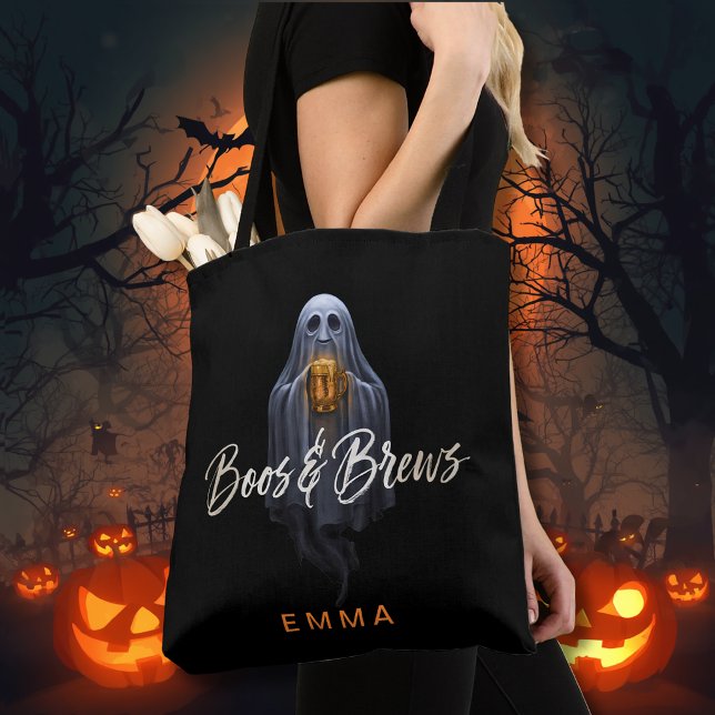 Tote Bag Black Boos & Brews Fantôme Halloween (Créateur téléchargé)