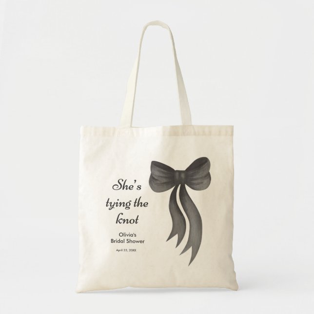 Tote Bag Black Bow Elle noue le nœud Baby Shower  (Devant)