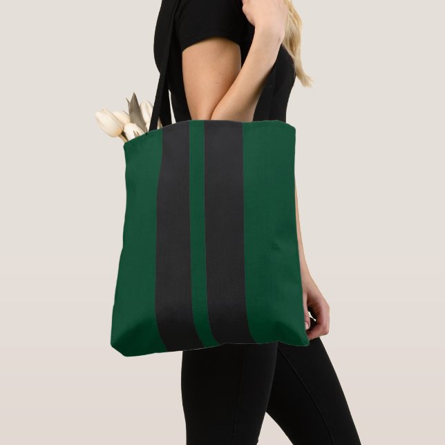 Tote Bag Black & British Racing Green 🏁 Racing Stripes (De près)