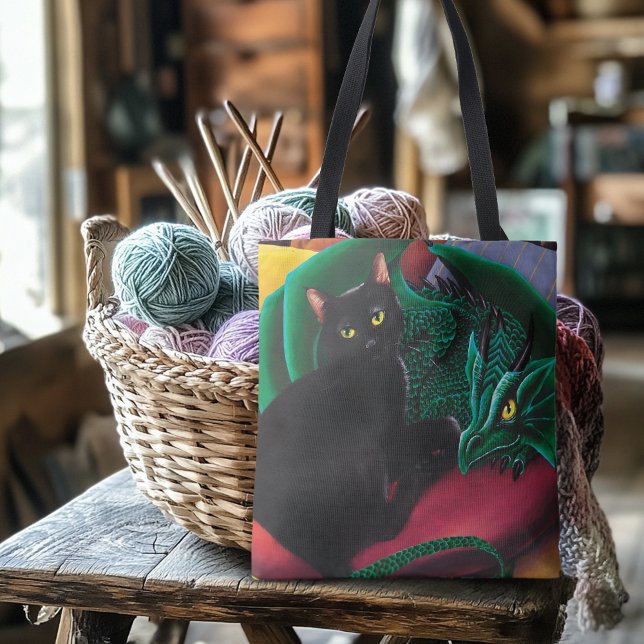 Tote Bag Black Cat Green Dragon (Créateur téléchargé)
