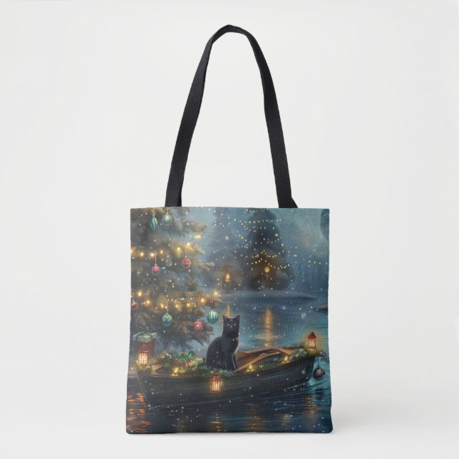 Tote Bag Black Cat Noël Festive Voyage (Devant)