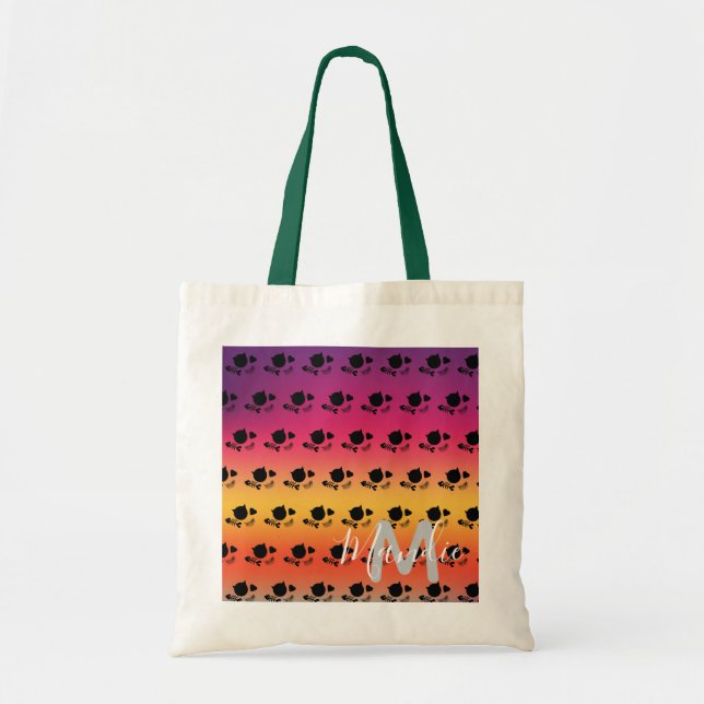 Tote Bag Black Cats Ombre Rainbow Name Library Livres (Devant)