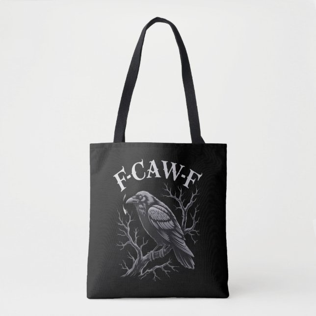 Tote Bag Black Crow F-Caw-F Funny Black Bird Moon Gothic (Devant)