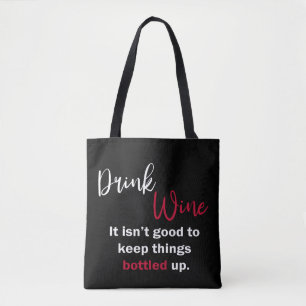 Tote Bag Black Drink Wine Drôle Dire Personnalisé