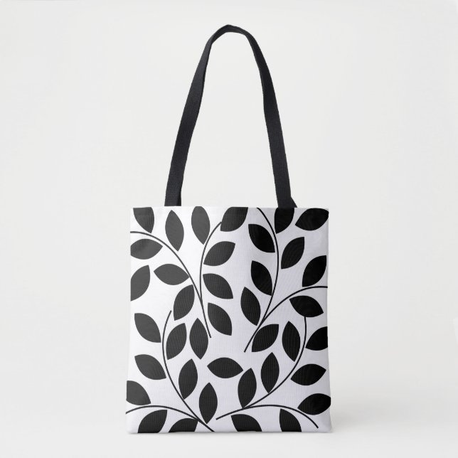 Tote Bag Black Feuille moderne Tropical (Devant)