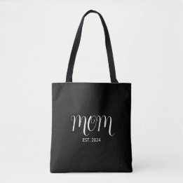 Tote Bag Black Graceful Script Established New Mom Gift