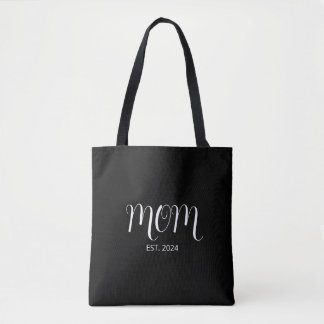 Tote Bag Black Graceful Script Established New Mom Gift