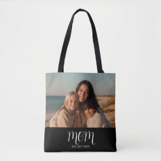 Tote Bag Black Graceful Script Mom Established Photo Gift