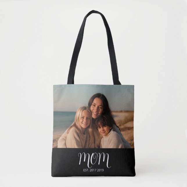 Tote Bag Black Graceful Script Mom Established Photo Gift (Devant)