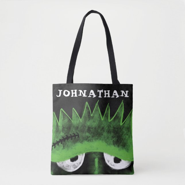 Tote Bag Black & Green Frankenstein Monster Face Halloween (Devant)