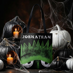 Tote Bag Black & Green Frankenstein Monster Face Halloween