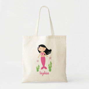 Tote Bag Black Hair Little Mermaid Girl