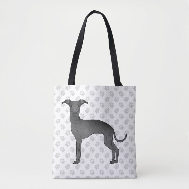 Tote Bag Black Italien Greyhound Cute Cartoon Chien avec pa (Devant)