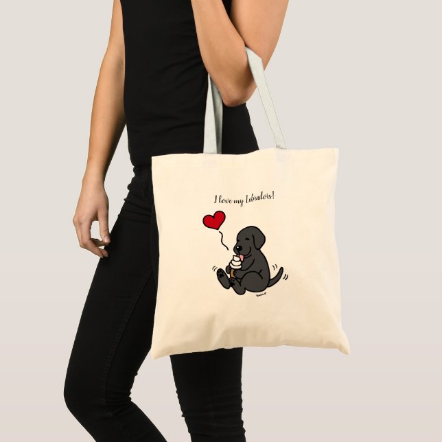 Tote Bag Black Lab Licking Glace Cream Coeur rouge (Devant (produit))