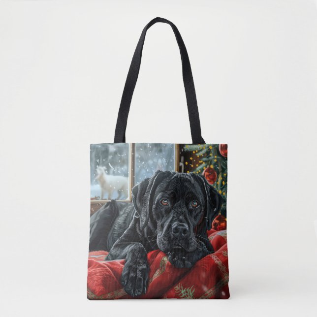Tote Bag Black Labrador Chien Festive de Noël (Devant)