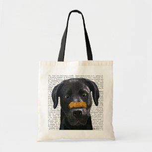 Tote Bag Black Labrador With Bone on Nose
