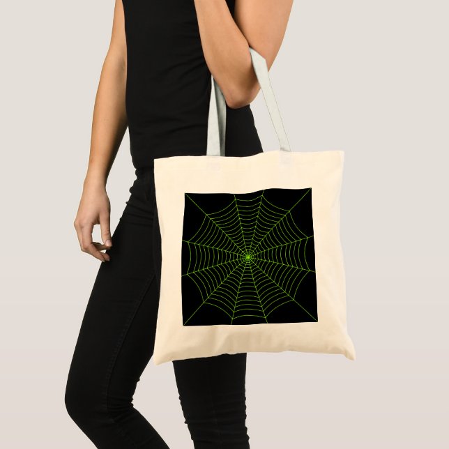 Tote Bag Black neon vert toile d'araignée Halloween motif (Devant (produit))